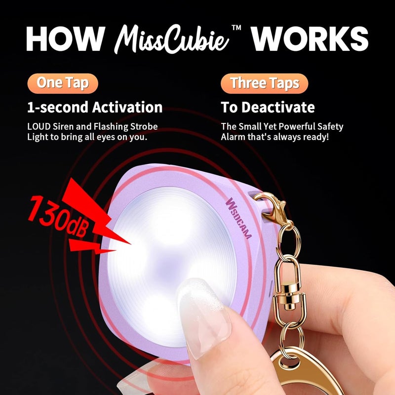 wsdcam Personal Safety Alarm for Women, 130dB Loud Keychain Alarm with 3-Color LED Safety Light, Rechargeable Self Defense Keychain Personal Alarms for Women, MissCubie™GlowSafe Box (Purple) - Image 2